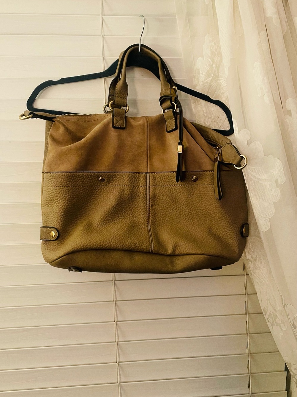 Moda Luxe Olive Brown Leather Shoulder Tote